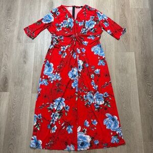 G.I.L.I Red Floral Maxi Dress 1XP stretch‎